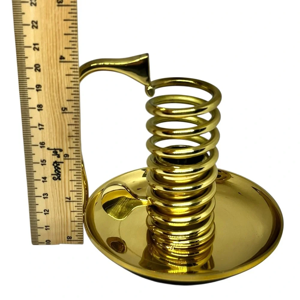Vintage Spiral Adjustable Gold Plated Brass Candle Stick Holder Mid Century 4” - Picture 10 of 10